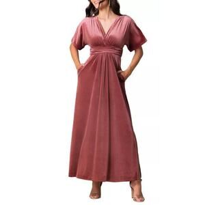 Kiyonna Verona Velvet Maxi Evening Gown Womens 1X Shirred Waist Pockets NEW